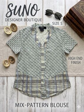 SUNO Short Sleeve Mix-Pattern Shirt Cotton Silk Blend Made in Kenya